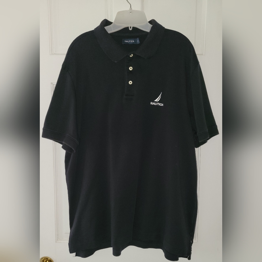 Men's Nautica Black Polo Cotton Short Sleeve Casual Shirt, Size 2XL